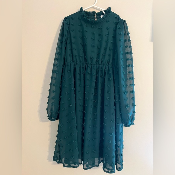 Flypigs Girls Midi Swiss Dot Flared Sleeve Ruffle Collar Party Dress Casual - Picture 3 of 10